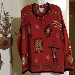 XXL red Petroglyph print long sleeve sweater